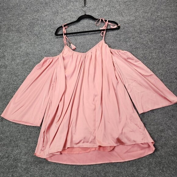 NEW Line & Dot REVOLVE Rampling Mini Babydoll Satin Pink Dress Cold Shoulder XS - Picture 11 of 15